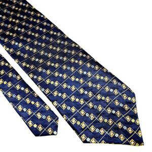 Savile Row Silk Tie Print Blue Geometric‎
